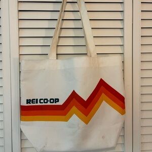 REI Co-op White Tote Bag with Red and Orange Design